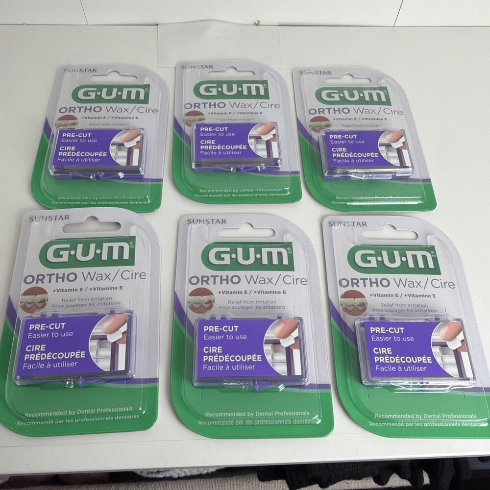 Lot of 6 Sunstar G.U.M. ORTHO Wax + Vitamin E Pre-Cut, Irritation Relief, -L